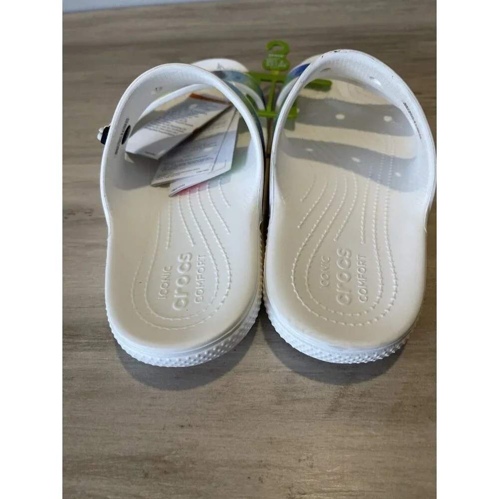 Crocs Classic Sandals Two-Strap Slides White Spray‎ Dye Men’s 9 Womens Size 11